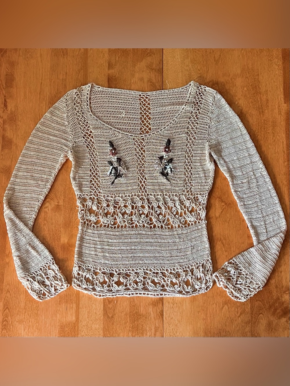 Crochet Knit Floral Sweater